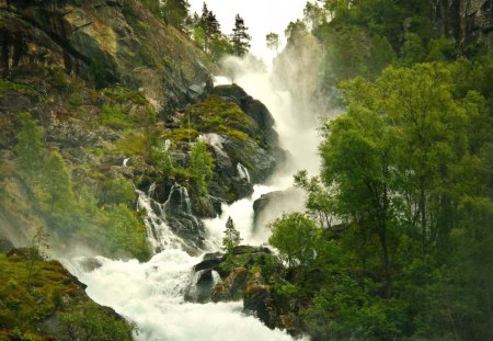 waterfall flowing - stone, water, flowing, waterfall