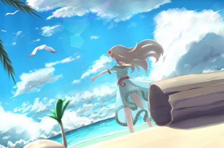 Beach Action! - anime, beach, coconut tree, sea