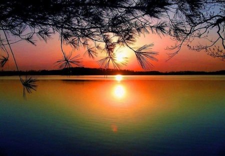 Sunset - lake, sunset, reflection, nature