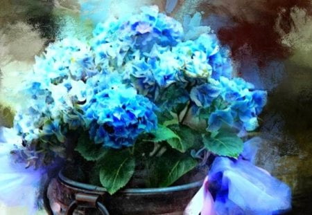 BLUE FLOWERS - ruban, fleurs, noeud, bleues