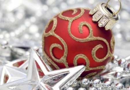 Christmas Decoration - pretty, star, red ball, magic, christmas ball, christmas balls, holidays, holiday, red, magic christmas, decorations, merry christmas, xmas, decoration, pearls, ball, happy new year, beautiful, balls, christmas decoration, beauty, lovely, christmas, silver, new year, silver star, christmas star