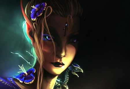 The Chosen One - flowers, dragon, blue, girl, eyes