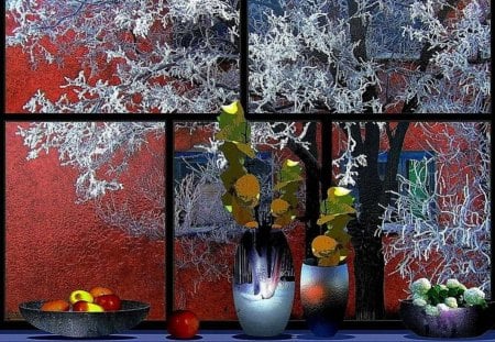 Glushkov winter window - glushkov, art, painting, window