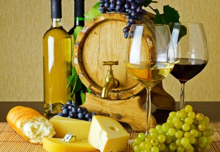 *** A lot of wine *** - food, cheese, bread, wine barrel