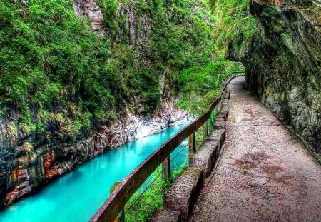 ROCKY WALKWAY - rocky, forest, water, walkway