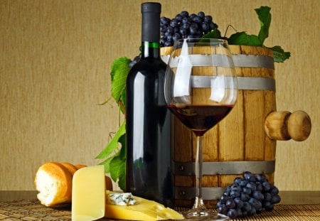 *** Wine and grapes *** - drink, grapes, food, bread, wine