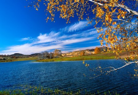 Blue lake in autumn