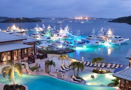 Resort and Spa - view, blue, light, harbor, spa, pool, sea, yachts