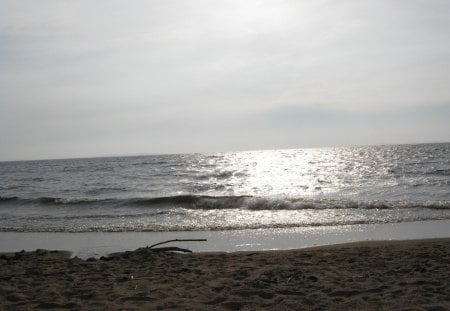 Mist Covering Mountains - lake, sand, beach, overcast