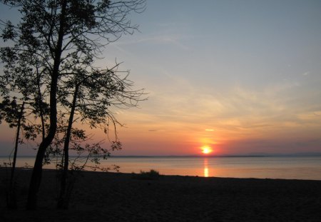 Sunset On The Lake - beach, sand, lake, sunset