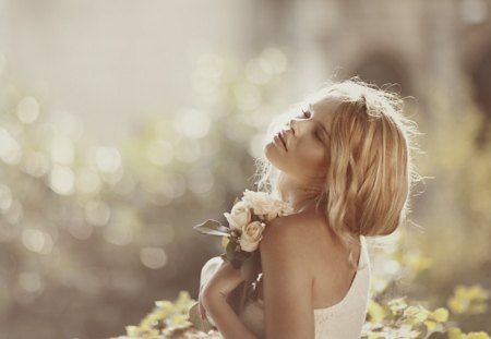 Feminity - blonde, flowers, woman, model