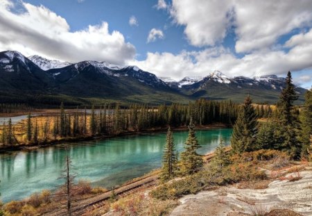 Quiet Place - sky, mountain, clouds, river