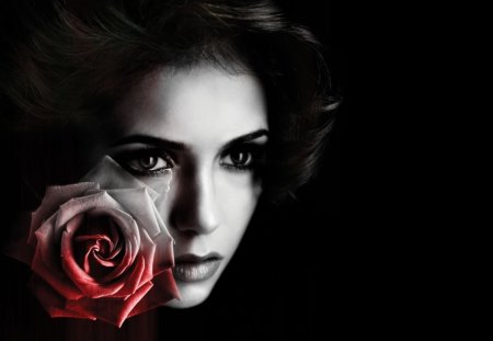 Nina Dobrev - beauty, lips, hair, eyes, rose, 2012, teardrop, 11, passion, actress, sadness, nina, black and white, picture, beautiful, 09, flower