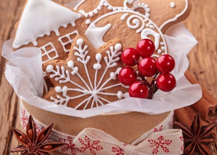 Christmas Cookies - beauty, sweets, xmas, magic, photography, magic christmas, christmas cookies, wood, pretty, ribbon, cookie, wooden, lovely, christmas, bow, merry christmas, beautiful, red, sweet