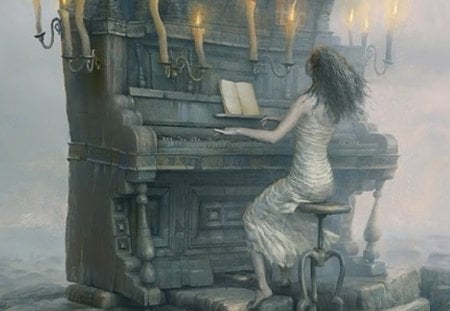 sound of music - music, women, piano, candles