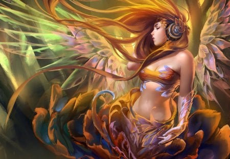 Fairy Beats - woman, sexy, girl, wings, fantasy, art, pretty, beautiful, headphones, digital, blonde