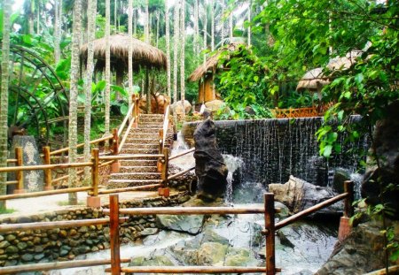 Water cascades in garden - stairs, nice, tropics, trees, paradise, greenery, stream, waterfall, fall, pretty, garden, falling, cascades, park, tropical, summer, lovely, nature, beautiful, waters