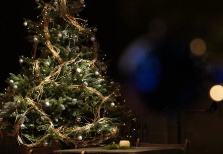 Christmas Treeâ™¥ - love, winter, warmth, christmas tree, nature, forever, blue, green, golden, lights