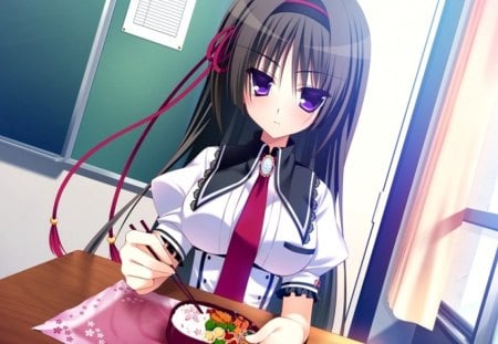 Yogiri Kuchifusa - anime, anime girl, pure girl, yogiri kuchifusa, doof, anime school girl, white, purple, red