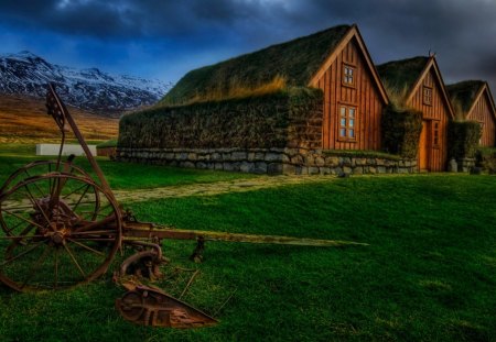 countryside farm hdr - clouds, hdr, grass, plow, barn