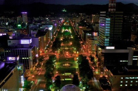 tokyo blvd at night - trees, lights, blvd, city, night