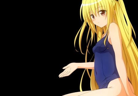 Pretty Girl - hot, swimsuit, hair, eyes, brown, yellow, dark, anime, golden, cute, crimson, sexy, background, girl, light, wallpaper, hd, red, blue, blush, long, dress, blonde