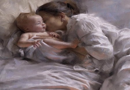 Mother Loving Baby - loving, purity, mother, baby