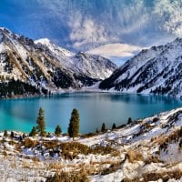 Winter mountain and lake