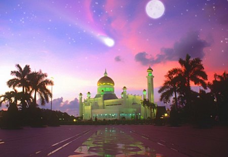 Mosque and Moonlight - city, moonlight, and, mosque