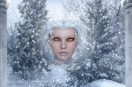 Ghost of Winter Past - woman, ice, trees, goth, winter, gothic, fantasy, ghost, cold, snow, beautiful, mythica