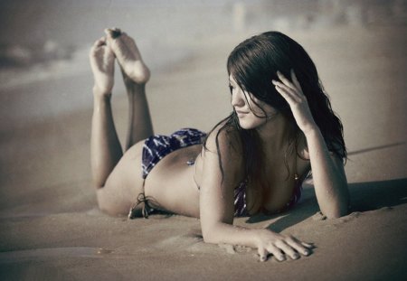 Brunette - brunette, beach, woman, model