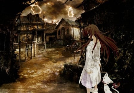 All Alone - anime, girl, ghost village, lonely