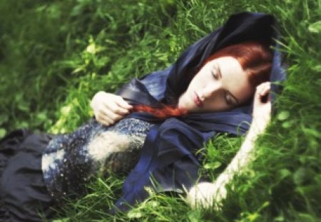 Sleeping Beauty - woman, sleeping, grass, model