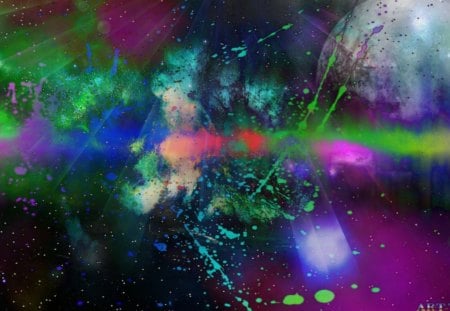 colorful splash - moon, abstract, colors, purple