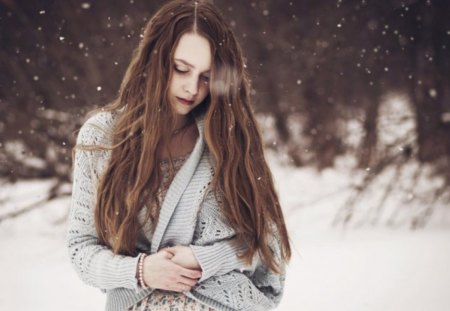 Last Snow - winter, woman, model, snow