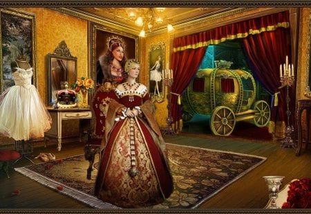 CINDERELLA - female, cinderella, carriage, colorful, dress