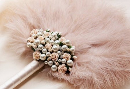 so delicate ♥ - decoration, fan, feathers, pink, pearl