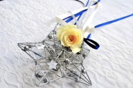 CHRISTMAS Silver Star♥ - star, blue, forever, fashion, entertainment, love, christmas, white, satin, silver, ivory, rose, ribbon, bow