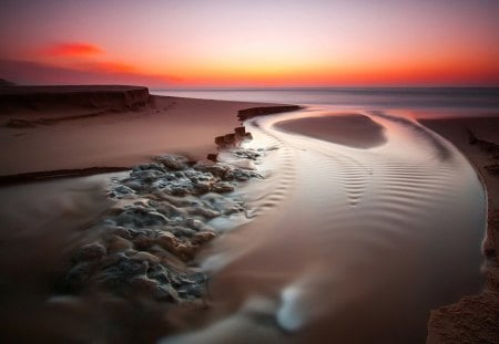 Evening tenderness - beaches, nature, evening, sunset, sand, rocks