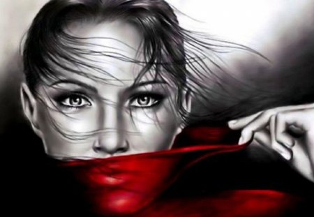 colours splash - women, eyes, hair, red, black and white