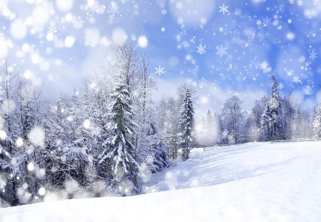 Winter - magic, snowflakes, amazing, splendor, landscape, snow, view, sky, clouds, magic winter, trees, winter, beautiful, snowy, beauty, lovely, tree, nature, winter time, mountains, peaceful