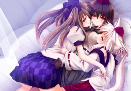 Sleeping Like A Boss - girls, anime, white, threesome