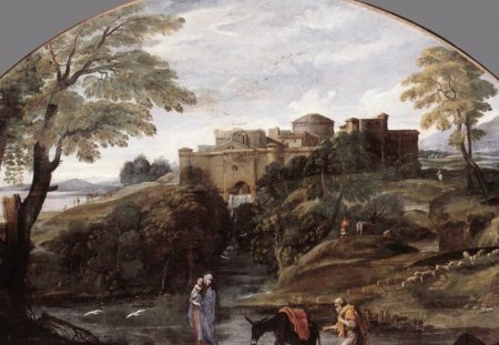 Annibale Carracci - The Flight into Egypt - painting, bible, seventeenth century, christianity, italian