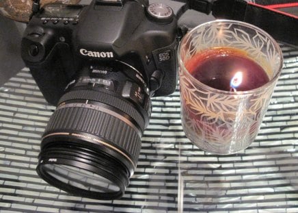 My Camera - candle, camera, glass, photography, black