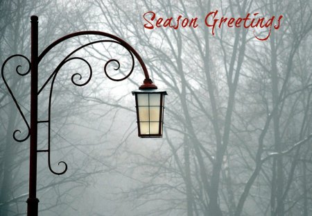 Season Greetings - winter, greetings, lamp, trees