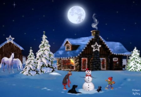 An Old Fashioned Christmas - christmas, snowmen, winter, snow, holidays