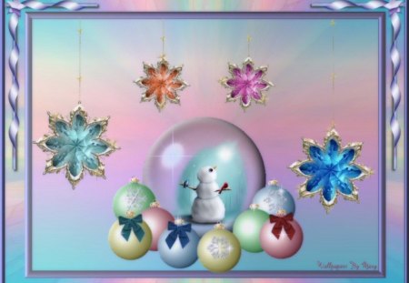 Pastel Christmas - christmas, snowmen, winter, ornaments, holidays