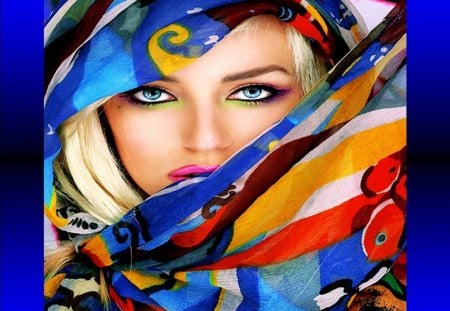 COLORFUL WOMAN - jaune, rouge, yeux, bleus