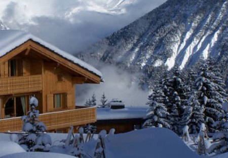 Mountain Lodge - winter, house, trees, snow