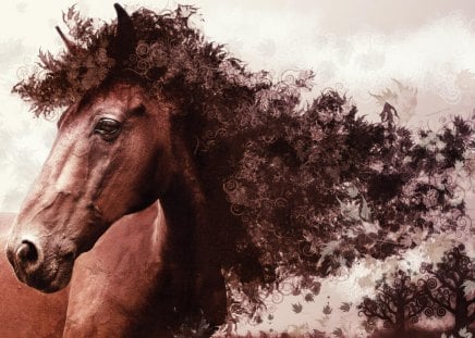 Hors - the horse, forest, mane, graphics